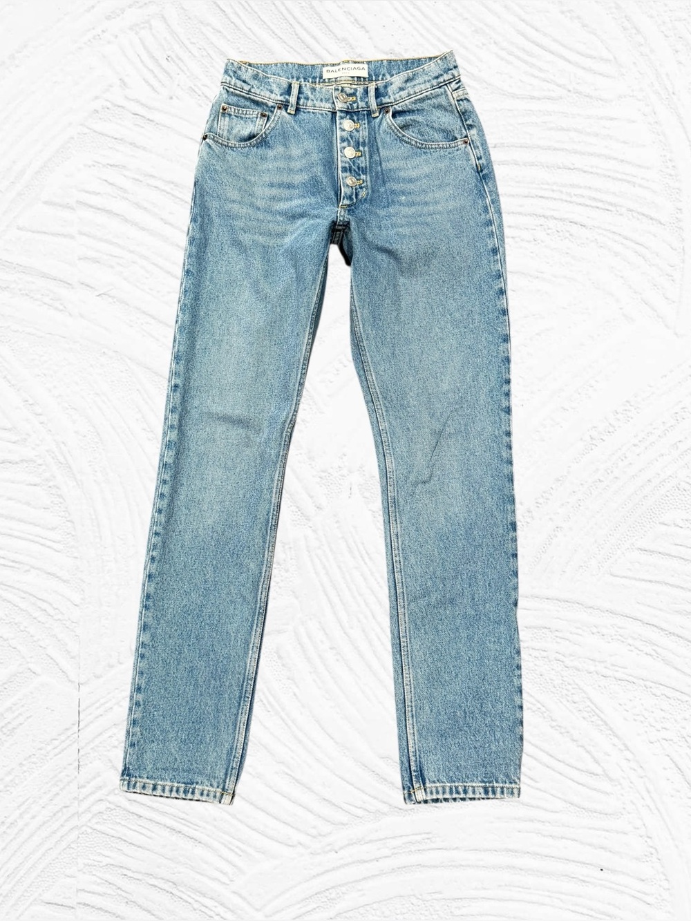 Balenciaga Mid-Rise Boyfriend Classic Cotton Button Fly Taper Jeans 27X31